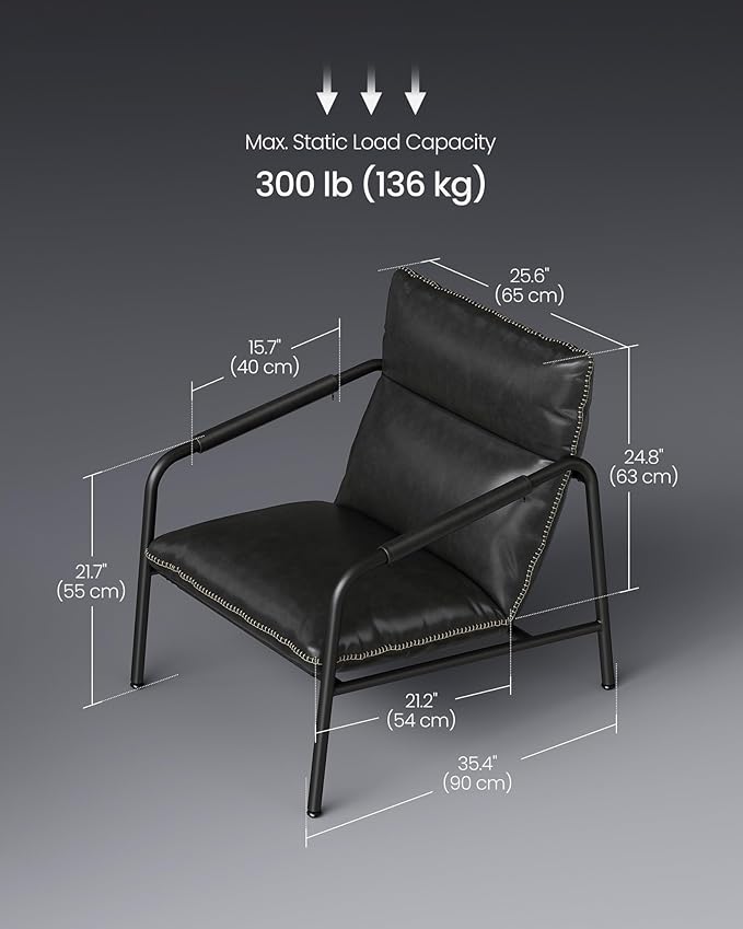 VASAGLE EKHO Collection - Accent Chair, Metal Framed Armchair, Synthetic Leather with Stitching, Mid-Century Modern, Sling Chair for Living, Bedroom, Reading Room, Lounge, Ink Black ULAC014B01