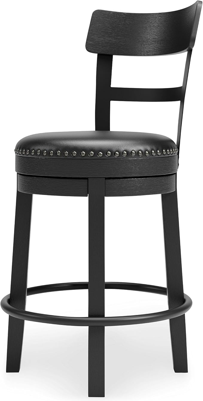 Signature Design by Ashley Valebeck Faux Leather Pub Height Swivel Barstool, 24.38" Seat Height, Black