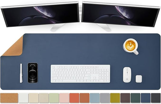 Large Cork Desk Mat - 47.2"x 17" Desk Pad for Office and Home - Ideal for Large Mouse Pad and Desk Mats on Top of Desks(Dark Blue)