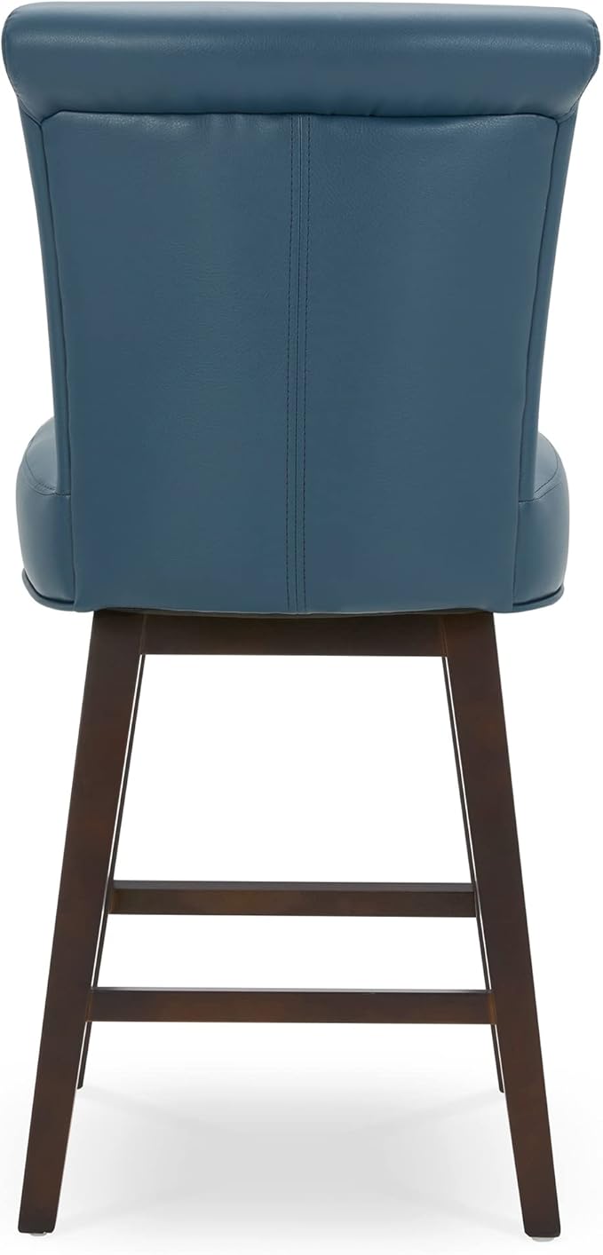 CHITA 26 Inch Counter Height Swivel Bar Stool, FSC Certified Modern Upholstered Faux Leather Swivel Barstool Chair with Back, Blue