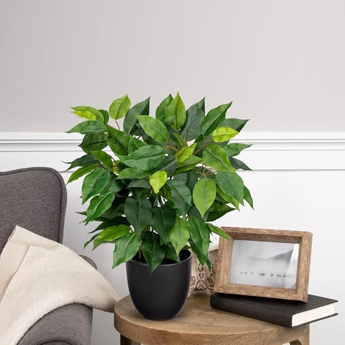 Fake Plant 15.7" Artificial Plants Indoor Small Ficus Potted Plants Silk Plants Faux Topiary Plant for Home Bathroom Bedroom Dining Room Kitchen Window Shelf Desk Centerpieces Tabletop Decor