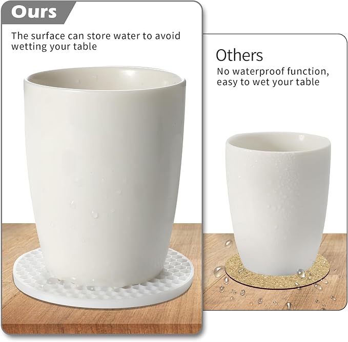 Coasters Set of 6 with Holder,Coasters for Drinks,Coffee Table Decor Coaster,Suitable for Kinds Cups,Anti-Slip,Non-Stick,Silicone Cup Coaster and Living Room Decor (6 Pcs, White)