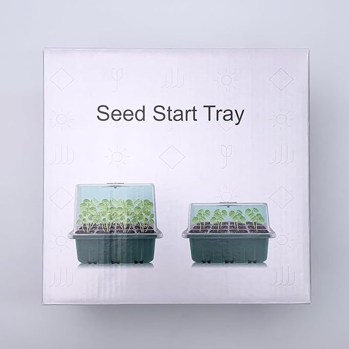 Seed Starter Tray with Plant Light, 4 Pack Grow Lights for Seed Starting Kit with Humidity Domes, Timing Controller Adjustable Brightness for Greenhouse Propagator Station Planting Growing
