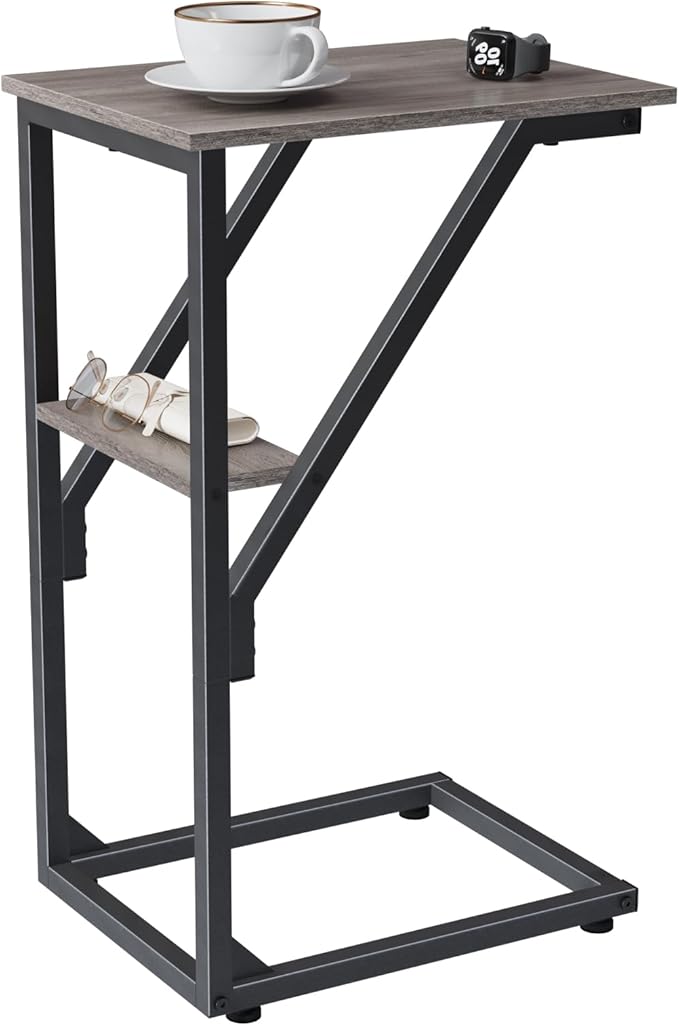 C-Shaped End Table, Small Side Table for Couch, Sofa TV Tray Table for Living Room, Bedroom, Bedside ET-D-GY1