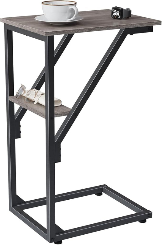 C-Shaped End Table, Small Side Table for Couch, Sofa TV Tray Table for Living Room, Bedroom, Bedside ET-D-GY1