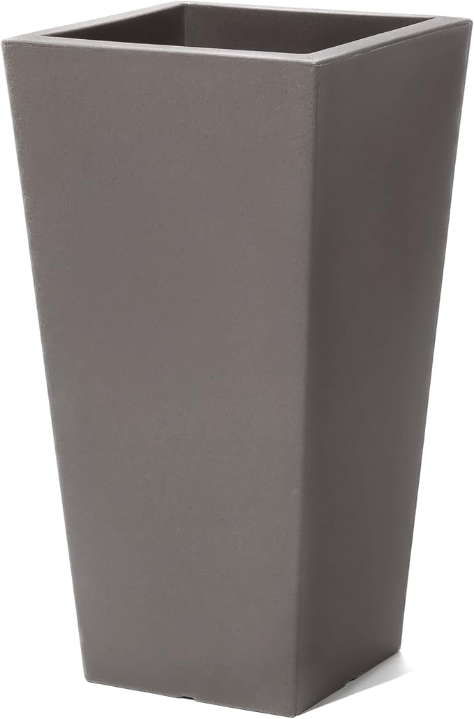 Step2 Tremont Tall Square Tapered Planter, Large Planters for Outdoor Plants, Gardening and Flower Pot for Patio or Porch, Efficient Drainage, Durable Plastic, Dark Cedar, 1-Pack