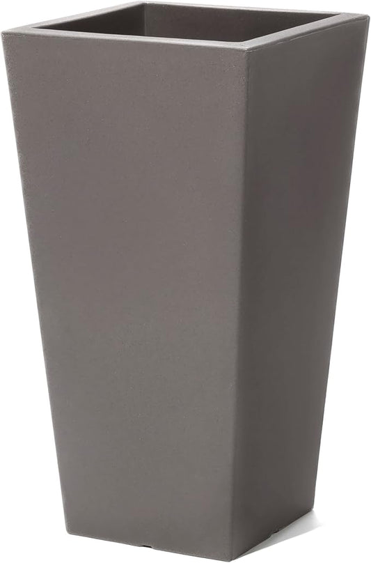 Step2 Tremont Tall Square Tapered Planter, Large Planters for Outdoor Plants, Gardening and Flower Pot for Patio or Porch, Efficient Drainage, Durable Plastic, Dark Cedar, 1-Pack