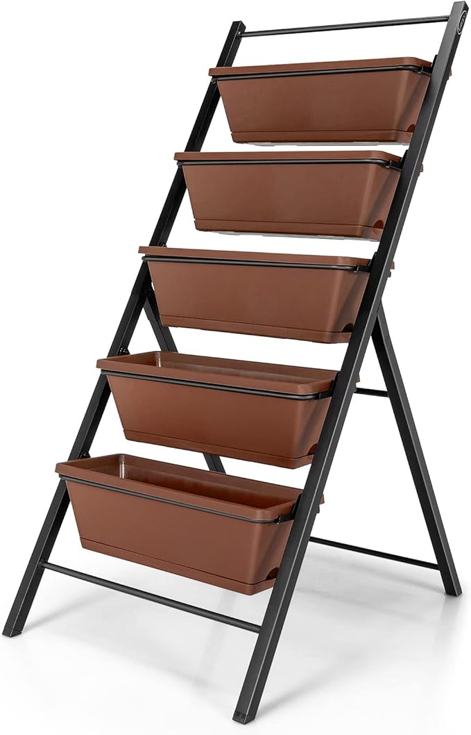 Safstar 5-Tier Vertical Raised Garden Bed, Freestanding Garden Planter with 5 Container Boxes, Elevated Planter for Vegetables, Fruits, Flowers, Herbs, Good for Indoor & Outdoor Use (Brown, 1)
