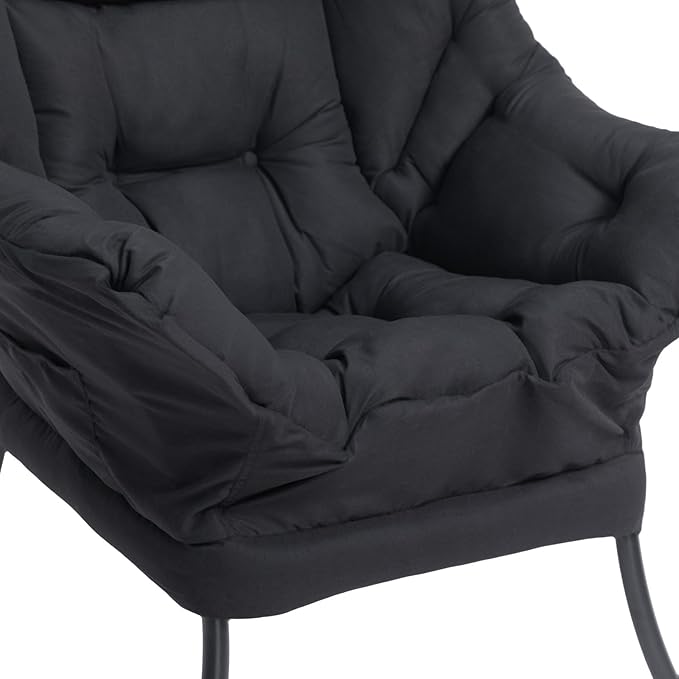 HollyHOME Modern Fabric Large Lazy Chair, Accent Oversized Comfy Reading Chair, Thick Padded Cozy Lounge Chair with Armrest, Leisure Sofa Chair for Living Room, Bedroom, Dorm, Matte Black