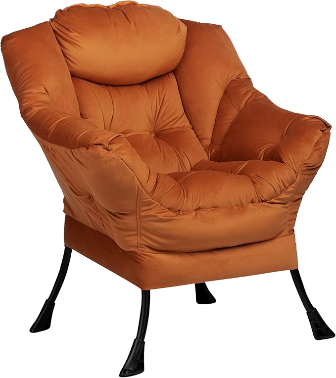 HollyHOME Modern Fabric Large Lazy Chair, Accent Oversized Comfy Reading Chair, Thick Padded Cozy Lounge Chair with Armrest, Leisure Sofa Chair for Living Room, Bedroom, Dorm, Reddish Brown