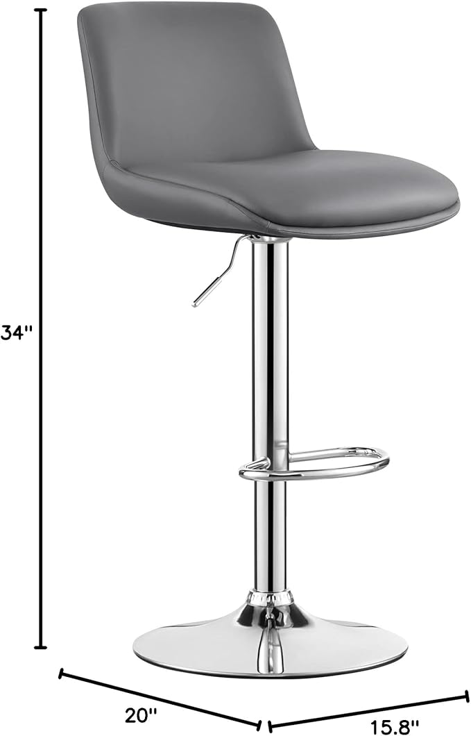MINCETA Bar Stools,Modern Upholstered Swivel Stool with Back for Bar and Counter Height, Adjustable Height 24" to 34",1 Piece,PU in Dark Gray