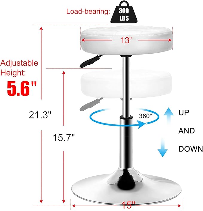 QiCheng&LYS Adjustable Height Sit Stand Round Office Stool Chair for Office Home Kitchen Wheelless Beauty Slip Stool (White)