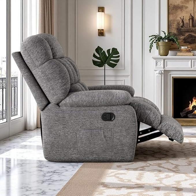 Oversized Recliner Chair, Adjustable Recliner with Side Pockets, Living Room Reclining Lounge Chair for Adults, Small Spaces Comfy Sofa with Theater Seating for Bedroom, Gray