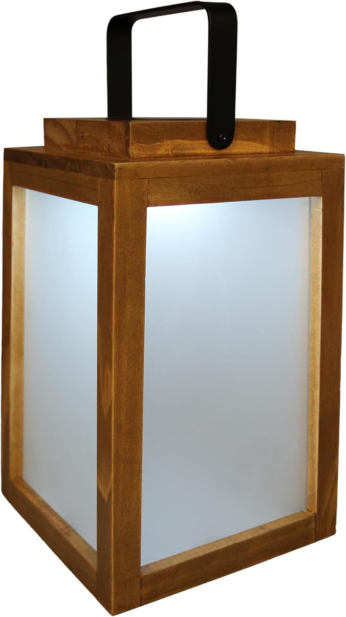 ALOADECOR H11 Farmhouse LED Solar Lantern with Wood Farm and Frosted Glass Panl Ourdoor Garden Decorative Hanging Lanterns for Outside Camping