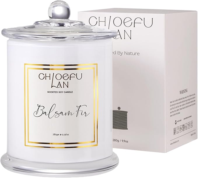 Chloefu LAN Balsam Fir Scented Candle, Holiday Candles for Home Scented with Notes of Cedarwood, Oak, Moss & Fir, Christmas Decor, Christmas Gifts for Women & Men, Winter Candles, 70 Hours 10 oz
