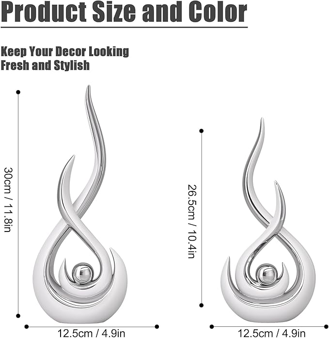 Modern Abstract Art Home Decor Accent,Contemporary Statues Coffee Table Decor for Living Room,Table Centerpieces for Dining Room,Ceramic Sculptures Knick Knacks for TV Stand Show Piece (White Silver)