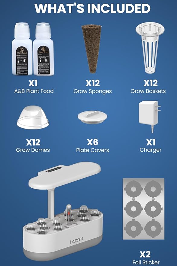 inBloom 12 Pods Hydroponics Growing System Indoor Garden with LED Grow Light and Pod Kit, Plants Germination Kit with 4.2L Water Pump Accelerate, Height Adjustable, Gardening Gifts for Women, White