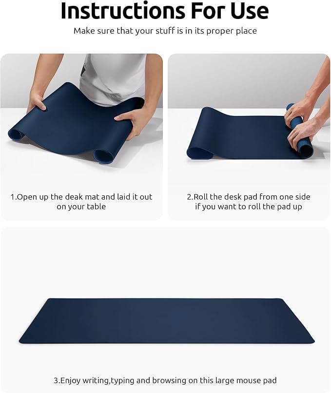 YSAGi Leather Desk Protector, Office Mat, Large Mouse Mat, Non-Slip PU Leather Blotter, Laptop Pad, Waterproof Writing Pad for Office and Home (Dark Blue, 35.4" x 17")