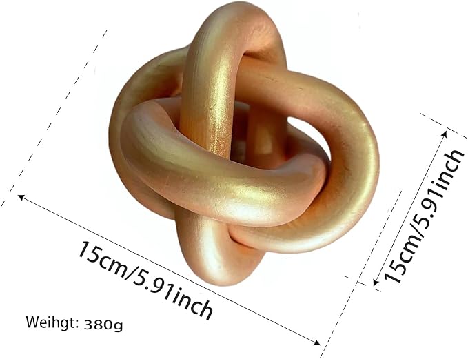 Wood Knot Decor -Coffee Table Decor Shelf Decor Table Books Hand Carved Home Decoration Boho Country Rustic Modern Shabby Chic Style 3 Link Wooden Knot Chain Link Decor (Gold)