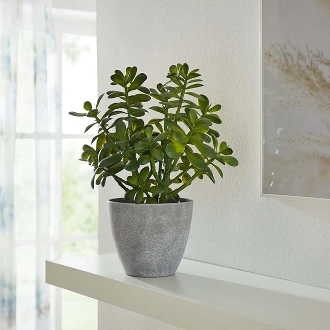 Westcharm 16 in. Potted Faux Jade Plant Home Décor | Artificial Crassula Ovata Succulent Money Tree in Melamine Pot | Fake Greenery for Office, Home, Kitchen, Bathroom, Bookshelf