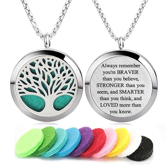 Aromatherapy Essential Oil Diffuser Necklace Stainless Steel lnspirational Locket Pendant(Tree of Life)