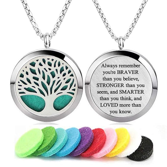 Aromatherapy Essential Oil Diffuser Necklace Stainless Steel lnspirational Locket Pendant(Tree of Life)