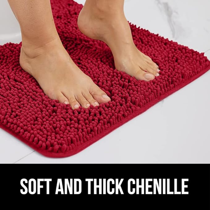 GORILLA GRIP Bath Rug Mat 30x20, Thick Soft Absorbent Chenille, Quick Dry Microfiber Mats, Rubber Backing Washable Shower Floor Rugs, Bathmat Runner, US Designed Bathroom Home Decor Accessories Red