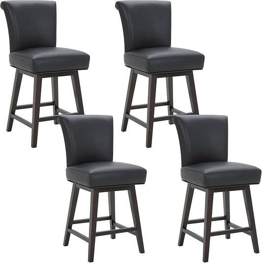 CHITA 26 Inch Counter Height Swivel Bar Stools Set of 4, FSC Certified Modern Upholstered Faux Leather Swivel Barstool Chair with Back, Black