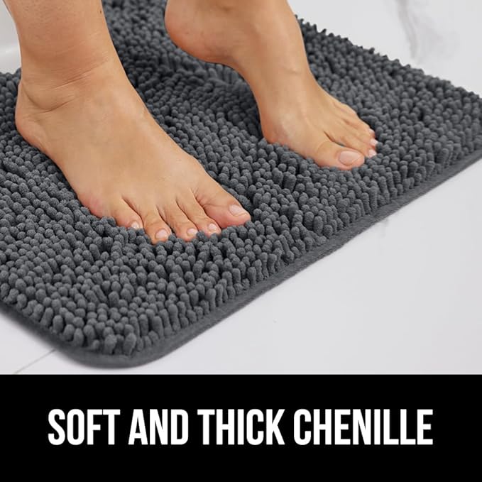 GORILLA GRIP Plush Absorbent Shaggy Chenille Bath Rug Mat for Oval Toilet Base with Rubber Backing, Machine Washable Rugs, Soft Microfiber Contour Mats for Toilets, Bathroom Decor, Charcoal