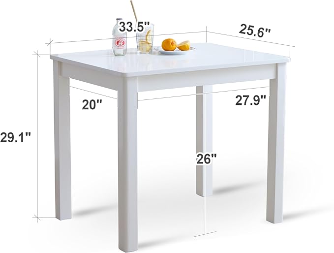 Livinia Cabin 33.5" Wooden Dining Table/Small Rectangular Modern Farmhouse Solid Wood Kitchen Table Desk (White)