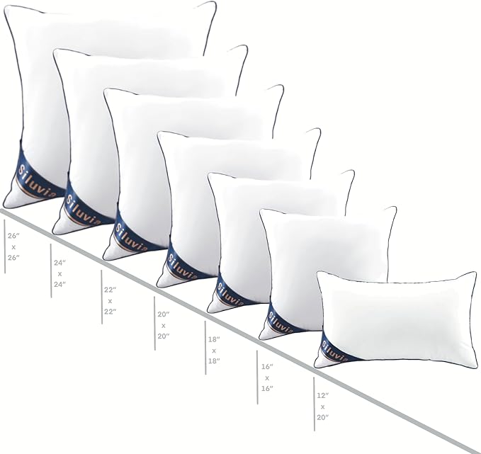 Siluvia Decorative 20x20 Pillow Inserts Set of 4 - Square Throw 20 Pillows with 100% Cotton Cover for Sofa, Couch, and Bed - White