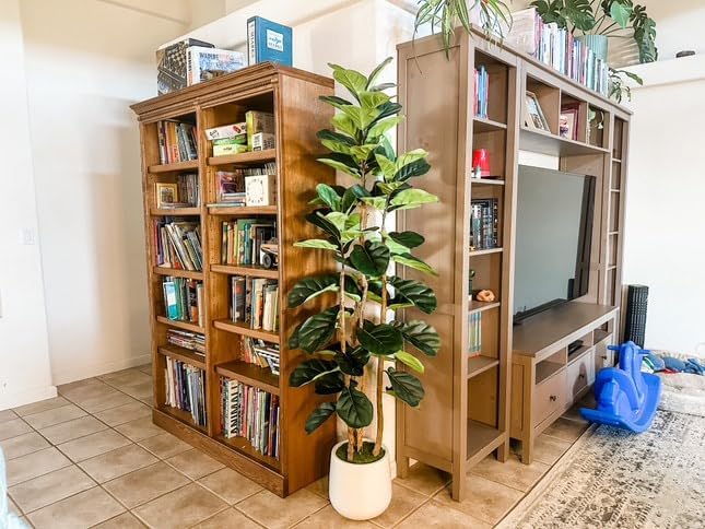 GarveeHome 6FT Faux Fiddle Leaf Fig Tree with White Pot, Faux Trees with Artificial Plants 74 Fiddle Leaves Greenery - Lifelike Fake Tree for Home Office Store Room Decor Indoor Outdoor