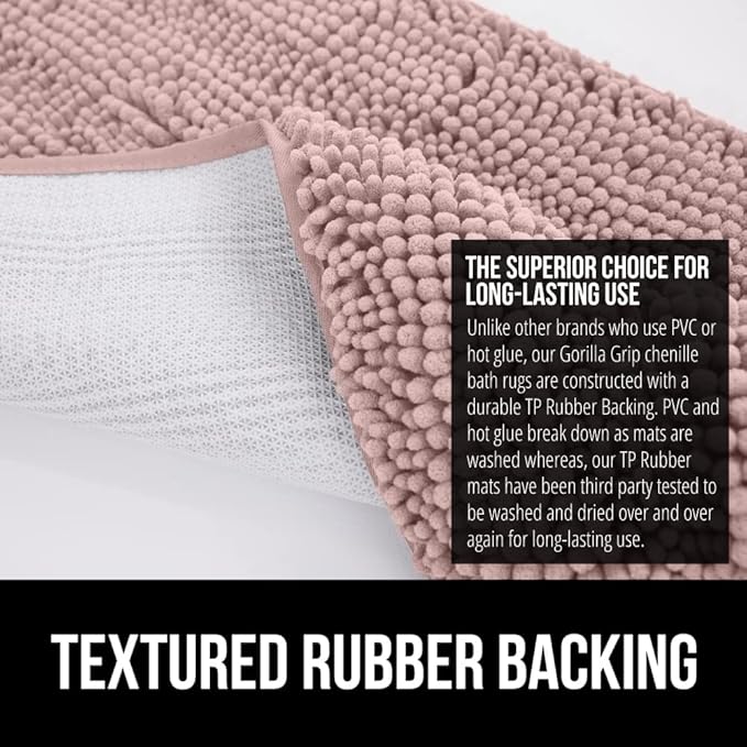 GORILLA GRIP Bath Rug Mat 30x20, Soft Absorbent Chenille, Quick Dry Microfiber Mats, Rubber Backing Washable Shower Floor Rugs, Bathmat Runner, US Designed Bathroom Home Decor Accessories Dusty Rose