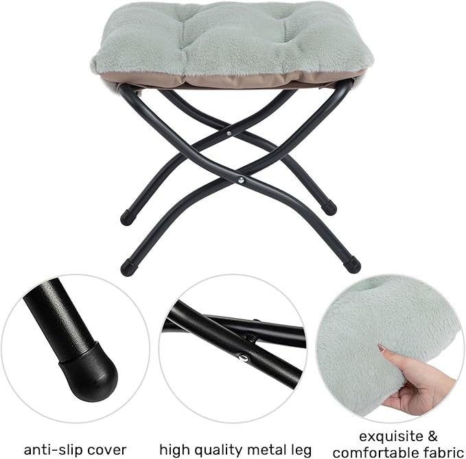 HollyHOME Fabric Lazy Chair with Foldable Ottoman, Accent Comfy Lounge Arm Chair and Folding Footrest Stool Set, Leisure Sofa Reading Chair and Footstool for Living Room, Bedroom, Dorm, Pea Green