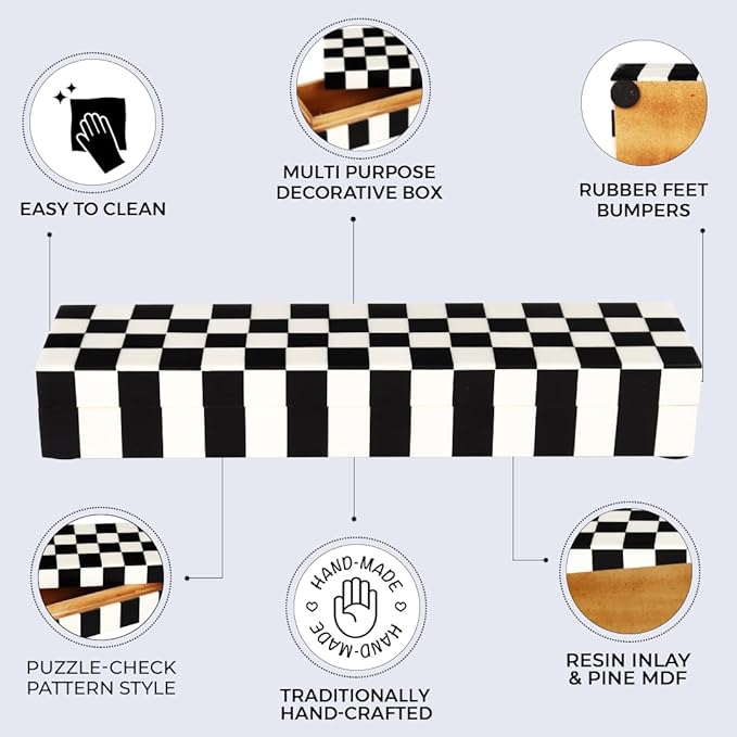 Handicrafts Home Handmade Puzzle Collection Decorative Jewelry Box Organizer – Keepsakes, Trinkets, and Home Decor – Antique Coffee Table Storage, Memory Box, Farmhouse Style Decor Check, 10x2.5x1.5