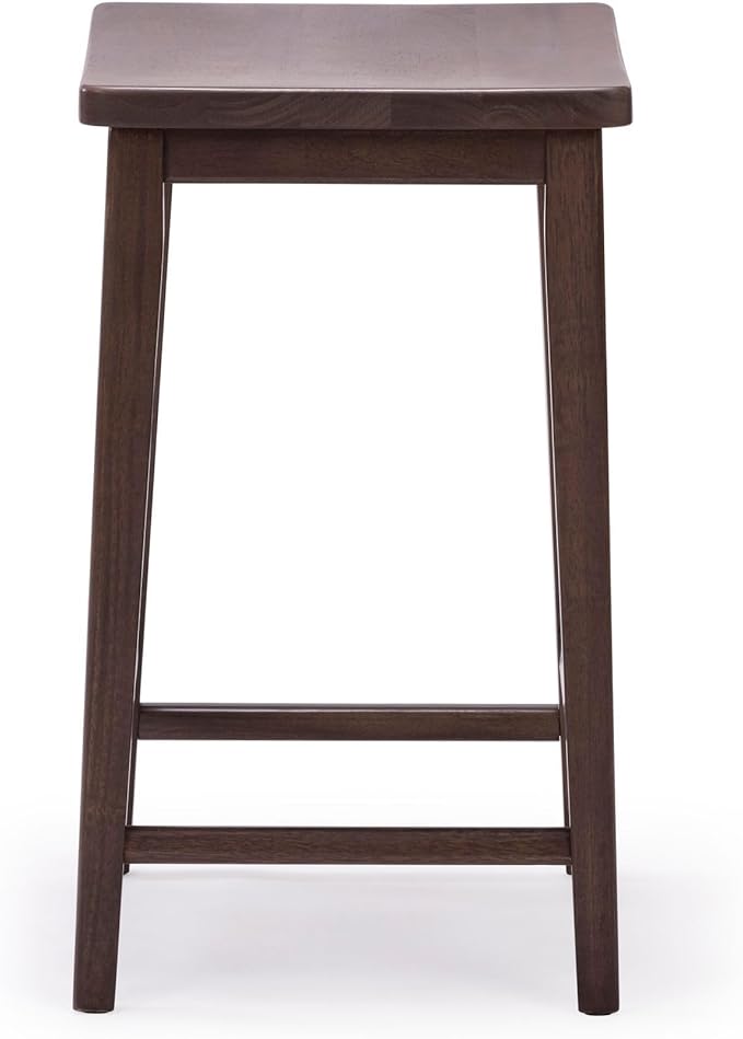 Plank+Beam Smythe Counter Stool, 24", Set of 4, Sturdy Wood Modern Kitchen Counter Height Stool, Saddle Seat Backless Counter Chair, Metal Footrest, Walnut