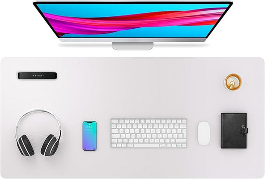 Aothia Large PU Leather Desk Pad Protector – Non-Slip Mouse Pad & Writing Mat for Office/Home, Waterproof, Easy to Clean (36" x 17", Pale Lavender White)