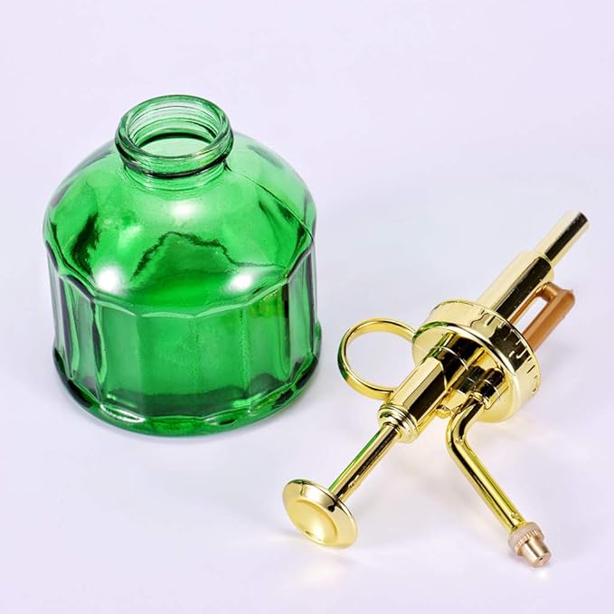 Glass Plant Mister - 6.5" Green Glass Water Spray Bottle with Gold Top Pump, Small Plant Sprayer for Indoor/Outdoor House Plants