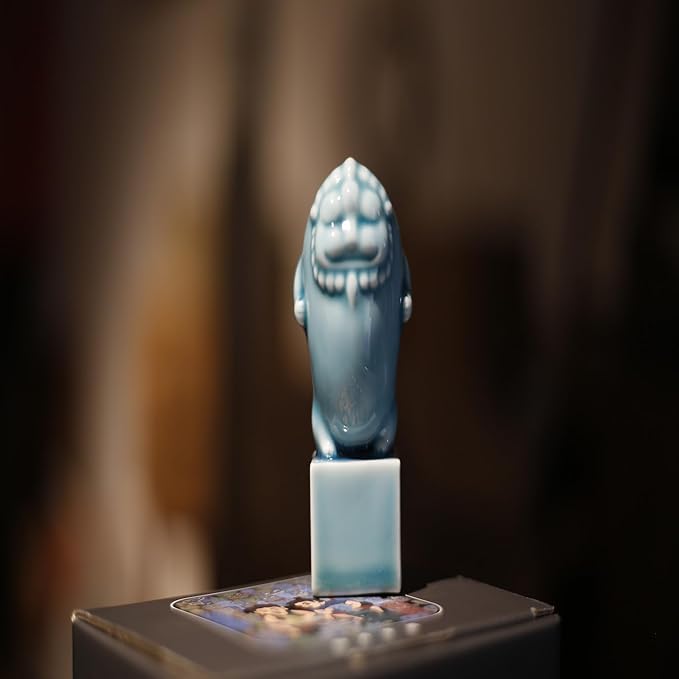 Ceramic Fengshiyeh Statues Set, Traditional Culture Figurines, Handcrafted Porcelain Decor for Home Office, Lucky Guardian Lions Sculptures as Unique Gift (1, Luck Lion C)