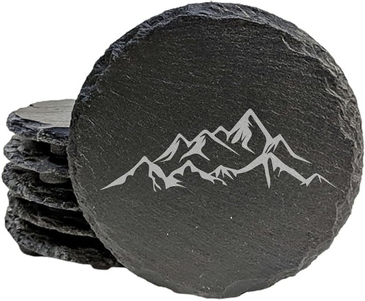 Mountain Majesty Slate Coasters with Stunning Mountain Scene Design - Perfect for Home and Office Decor and Protection of Surfaces, Available in Square or Round Coasters - Round Slate - Set of 4