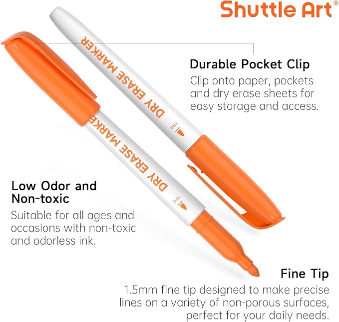 Shuttle Art Dry Erase Markers, 12 Colors 144 Bulk Pack Whiteboard Markers, Fine Point Dry Erase Markers Perfect for Writing on Dry Erase Whiteboard Mirror Glass for School Office Home
