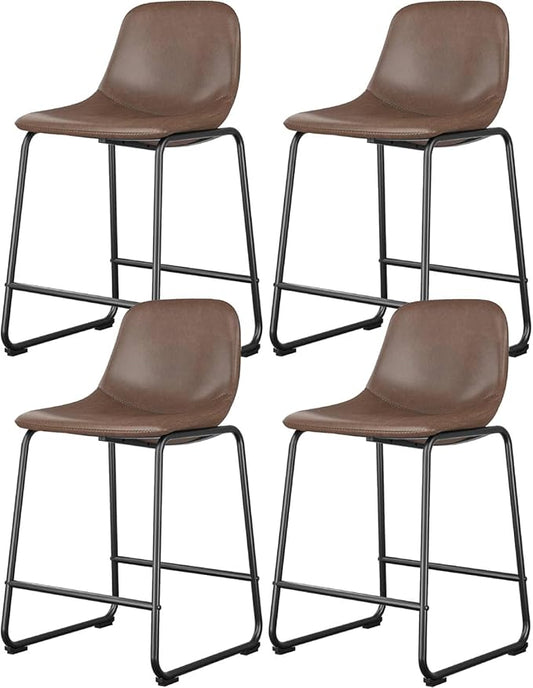 Rfiver Pu Faux Leather Bar Stools Set of 4, Industrial Pub Barstools with Back and Footrest, Modern Armless Bar Height Stool Chairs (Brown, 24" Counter Chair x4)