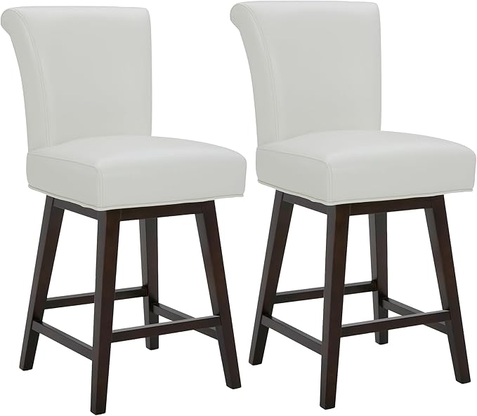 CHITA 26 Inch Counter Height Swivel Bar Stools Set of 2, FSC Certified Modern Upholstered Faux Leather Swivel Barstool Chair with Back, White