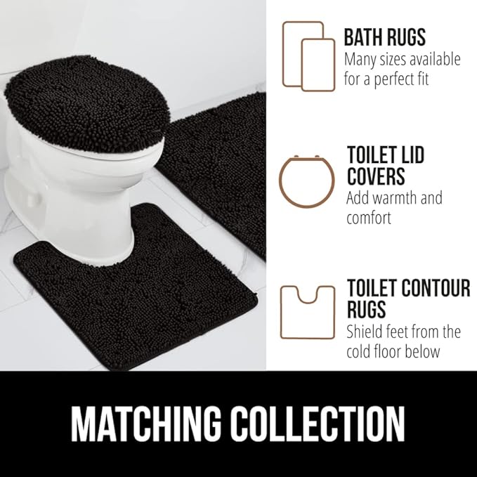 GORILLA GRIP Bath Rug Mat 42x24, Thick Soft Absorbent Chenille, Quick Dry Microfiber Mats, Rubber Backing Washable Shower Floor Rugs, Bathmat Runner, US Designed Bathroom Home Decor Accessories Black