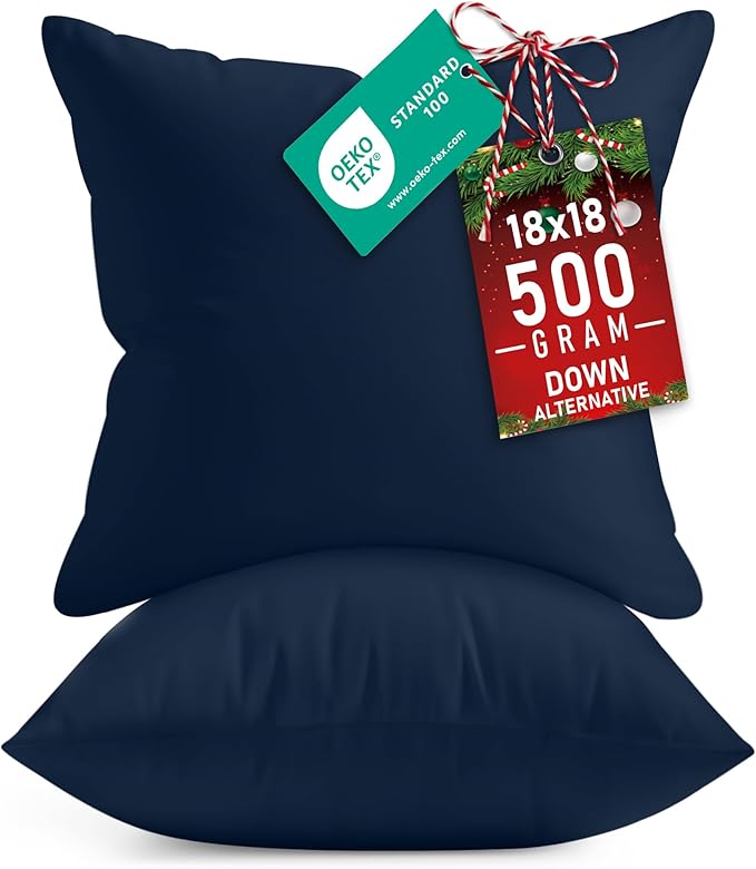 Utopia Bedding Throw Pillows Insert (Pack of 2, Navy) - 18 x 18 Inches Bed and Couch Pillows - Indoor Decorative Pillow