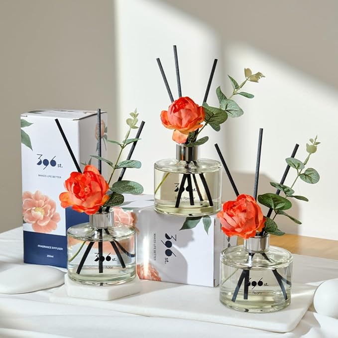 396 st. Peony Flower Reed Diffuser, Vanilla Lavender, 200ml(6.7oz) / Reed Diffuser Sets, Home Fragrance, Scented Oils, Home & Bathroom Décor