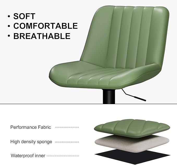 JAMFLY Bar Stools Set of 2, Swivel Bar Height Chairs Set of 2, Adjustable Tall Leather Bar Stools for Kitchen Island, Green