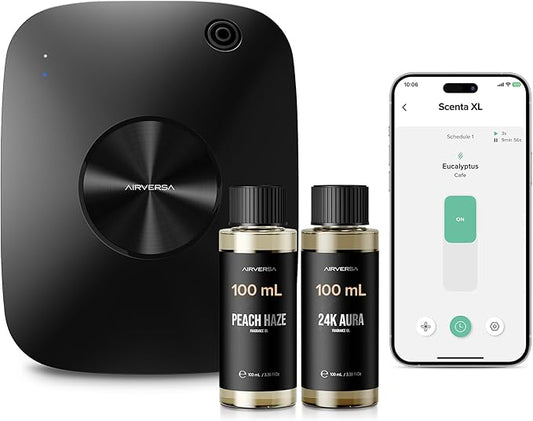 Airversa Smart Waterless Essential Oil Diffuser, 400mL Capacity with 200mL Fragrance Scent Oils, Up to 2000 sq ft Aromatherapy Scent Air Machine for Large Room and Commercial Use, ANA Black Kit
