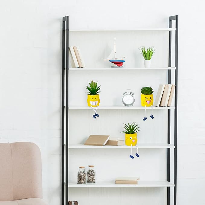 3Pcs Cute Fake Plants Small Potted Succulents with Yellow Pot, Creative Artificial Succulent Plants in Hanging Leg Fun Pot, Mini Vibrant Faux Plant for Home Office Desk Decor and Gift Choice