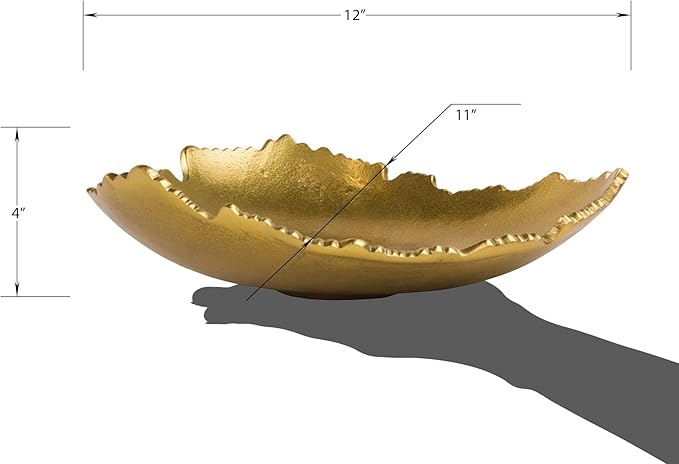Red Co. 12” Decorative Antique Golden Allure Torn Metal Centerpiece Bowl with Sculpted Edges